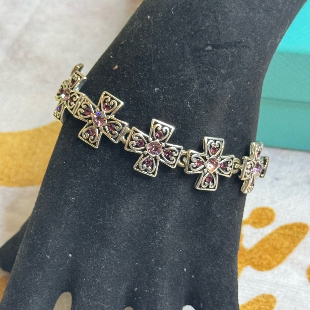 Avon Silver and Pink Rhinestones Cross Bracelet - Picture 4 of 6